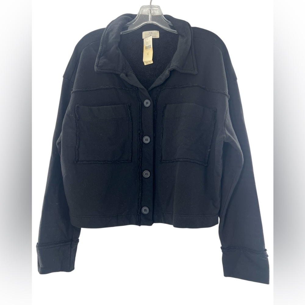 NWT T. La Anthropologie Eamon Black Button-Up Woman Cropped Sweater Jacket M
